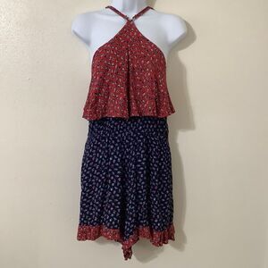 Navy Bohemian Prairie Western Hippie Coastal Cowgirl Ruffle Halter Romper XL